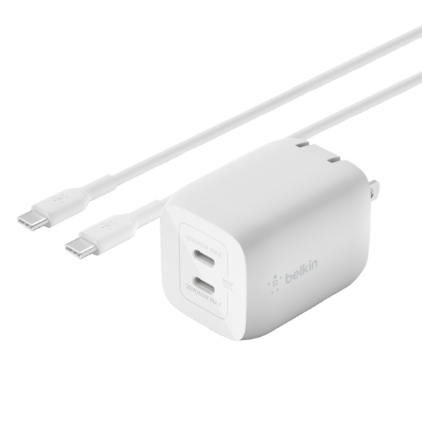Зарядное устройство Belkin BoostCharge Pro Dual USB-C 65W + USB-C to USB-C Cable белое